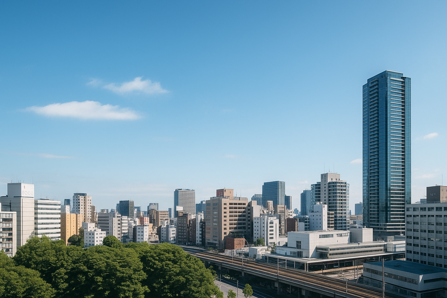 船橋駅周辺の青空と街並み